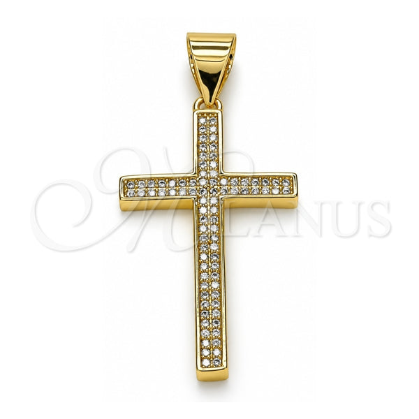 Dije Religioso 05.342.0065 Oro Laminado, Diseño de Cruz, con Blanca Micro Pave, Pulido, Tono Dorado