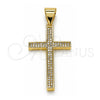Dije Religioso 05.342.0065 Oro Laminado, Diseño de Cruz, con Blanca Micro Pave, Pulido, Tono Dorado
