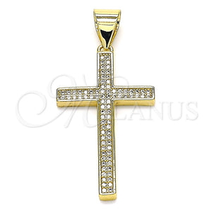 Dije Religioso 05.342.0065 Oro Laminado, Diseño de Cruz, con Blanca Micro Pave, Pulido, Tono Dorado