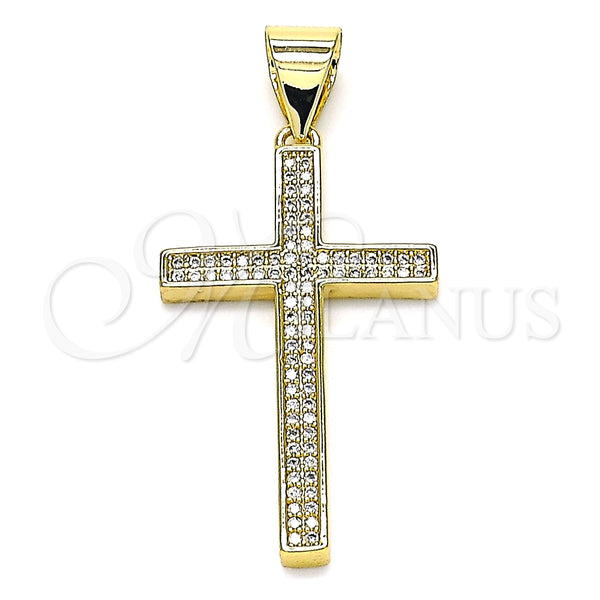 Dije Religioso 05.342.0065 Oro Laminado, Diseño de Cruz, con Blanca Micro Pave, Pulido, Tono Dorado