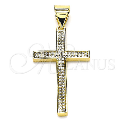 Dije Religioso 05.342.0065 Oro Laminado, Diseño de Cruz, con Blanca Micro Pave, Pulido, Tono Dorado