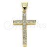 Dije Religioso 05.342.0065 Oro Laminado, Diseño de Cruz, con Blanca Micro Pave, Pulido, Tono Dorado