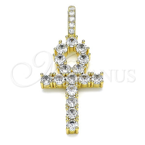 Dije Religioso 05.342.0066 Oro Laminado, Diseño de Cruz, con Blanca Zirconia Cubica, Pulido, Tono Dorado