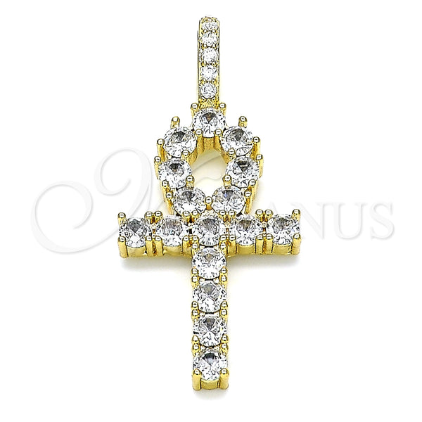 Dije Religioso 05.342.0066 Oro Laminado, Diseño de Cruz, con Blanca Zirconia Cubica, Pulido, Tono Dorado