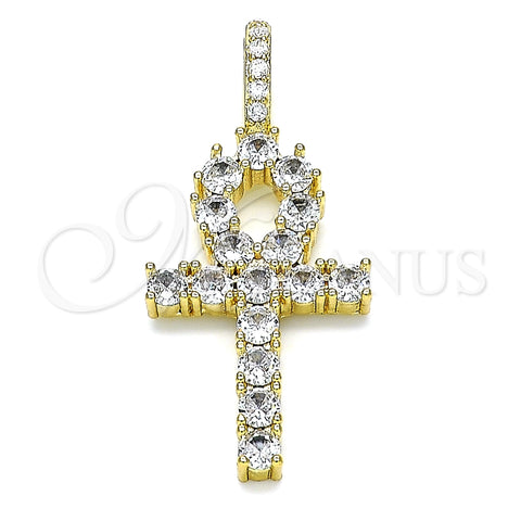 Dije Religioso 05.342.0066 Oro Laminado, Diseño de Cruz, con Blanca Zirconia Cubica, Pulido, Tono Dorado