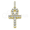 Dije Religioso 05.342.0066 Oro Laminado, Diseño de Cruz, con Blanca Zirconia Cubica, Pulido, Tono Dorado