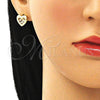 Juego de Arete y Dije de Adulto 10.199.0155.1 Oro Laminado, Diseño de Corazón, con Granate and Blanca Micro Pave, Pulido, Tono Dorado