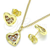Juego de Arete y Dije de Adulto 10.199.0155.1 Oro Laminado, Diseño de Corazón, con Granate and Blanca Micro Pave, Pulido, Tono Dorado