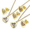 Juego de Arete y Dije de Adulto 10.199.0155.1 Oro Laminado, Diseño de Corazón, con Granate and Blanca Micro Pave, Pulido, Tono Dorado