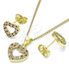 Juego de Arete y Dije de Adulto 10.199.0156.1 Oro Laminado, Diseño de Corazón, con Granate and Blanca Micro Pave, Pulido, Tono Dorado