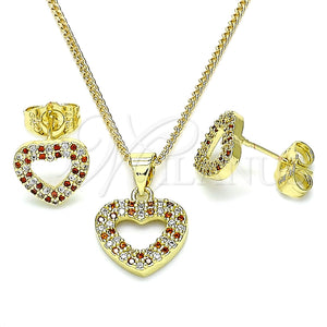 Juego de Arete y Dije de Adulto 10.199.0156.1 Oro Laminado, Diseño de Corazón, con Granate and Blanca Micro Pave, Pulido, Tono Dorado