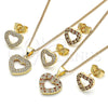 Juego de Arete y Dije de Adulto 10.199.0156.1 Oro Laminado, Diseño de Corazón, con Granate and Blanca Micro Pave, Pulido, Tono Dorado