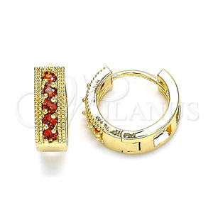 Argolla Huggie 02.210.0635.1.15 Oro Laminado, con Granate Zirconia Cubica, Pulido, Tono Dorado