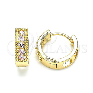 Argolla Huggie 02.210.0635.4.15 Oro Laminado, con Rosado Zirconia Cubica, Pulido, Tono Dorado