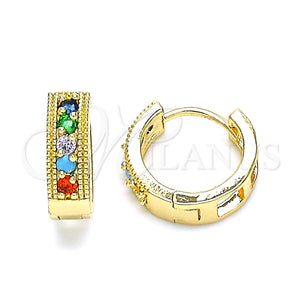 Argolla Huggie 02.210.0635.5.15 Oro Laminado, con Multicolor Zirconia Cubica, Pulido, Tono Dorado