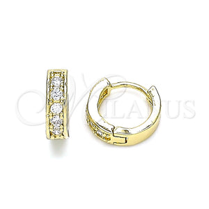 Argolla Huggie 02.210.0636.10 Oro Laminado, con Blanca Micro Pave, Pulido, Tono Dorado