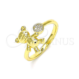 Anillo Multi Piedra 01.341.0063 Oro Laminado, Diseño de Osito, con Blanca Micro Pave, Pulido, Tono Dorado (One size fits all)