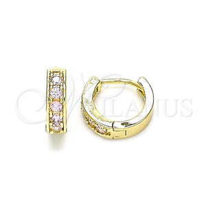 Argolla Huggie 02.210.0636.3.10 Oro Laminado, con Rosado Micro Pave, Pulido, Tono Dorado