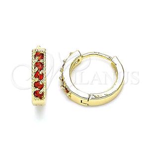 Argolla Huggie 02.210.0637.1.12 Oro Laminado, con Granate Zirconia Cubica, Pulido, Tono Dorado
