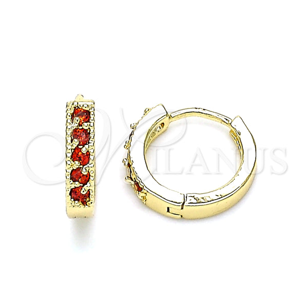 Argolla Huggie 02.210.0637.1.12 Oro Laminado, con Granate Zirconia Cubica, Pulido, Tono Dorado