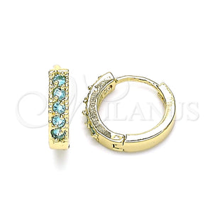 Argolla Huggie 02.210.0637.2.12 Oro Laminado, con Aqua Azul Zirconia Cubica, Pulido, Tono Dorado