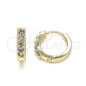 Argolla Huggie 02.210.0637.3.12 Oro Laminado, con Amatista Zirconia Cubica, Pulido, Tono Dorado