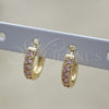Argolla Huggie 02.210.0637.4.12 Oro Laminado, con Rosado Zirconia Cubica, Pulido, Tono Dorado