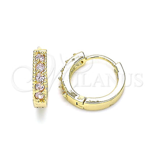 Argolla Huggie 02.210.0637.4.12 Oro Laminado, con Rosado Zirconia Cubica, Pulido, Tono Dorado
