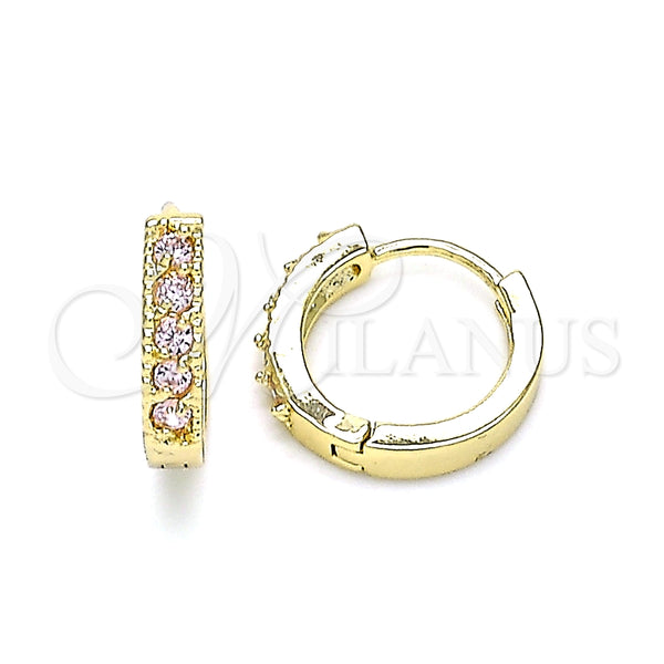 Argolla Huggie 02.210.0637.4.12 Oro Laminado, con Rosado Zirconia Cubica, Pulido, Tono Dorado