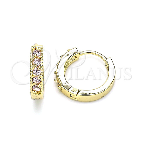 Argolla Huggie 02.210.0637.4.12 Oro Laminado, con Rosado Zirconia Cubica, Pulido, Tono Dorado