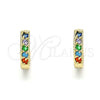 Argolla Huggie 02.210.0637.5.12 Oro Laminado, con Multicolor Zirconia Cubica, Pulido, Tono Dorado