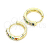 Argolla Huggie 02.210.0637.5.12 Oro Laminado, con Multicolor Zirconia Cubica, Pulido, Tono Dorado