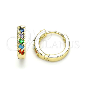 Argolla Huggie 02.210.0637.5.12 Oro Laminado, con Multicolor Zirconia Cubica, Pulido, Tono Dorado