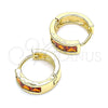Argolla Huggie 02.210.0638.1.12 Oro Laminado, con Granate Zirconia Cubica, Pulido, Tono Dorado