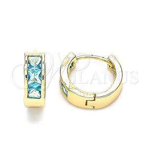 Argolla Huggie 02.210.0638.2.12 Oro Laminado, con Aqua Azul Zirconia Cubica, Pulido, Tono Dorado