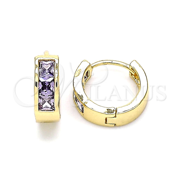 Argolla Huggie 02.210.0638.3.12 Oro Laminado, con Amatista Zirconia Cubica, Pulido, Tono Dorado