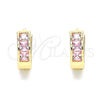 Argolla Huggie 02.210.0638.4.12 Oro Laminado, con Rosado Zirconia Cubica, Pulido, Tono Dorado