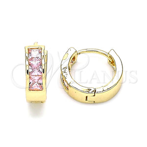 Argolla Huggie 02.210.0638.4.12 Oro Laminado, con Rosado Zirconia Cubica, Pulido, Tono Dorado