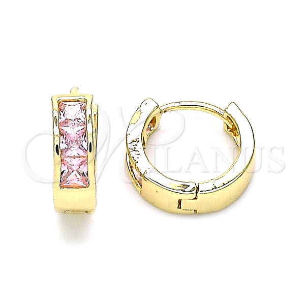 Argolla Huggie 02.210.0638.4.12 Oro Laminado, con Rosado Zirconia Cubica, Pulido, Tono Dorado
