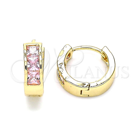 Argolla Huggie 02.210.0638.4.12 Oro Laminado, con Rosado Zirconia Cubica, Pulido, Tono Dorado