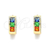 Argolla Huggie 02.210.0638.5.12 Oro Laminado, con Multicolor Zirconia Cubica, Pulido, Tono Dorado