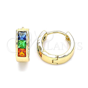 Argolla Huggie 02.210.0638.5.12 Oro Laminado, con Multicolor Zirconia Cubica, Pulido, Tono Dorado