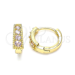 Argolla Huggie 02.210.0639.3.12 Oro Laminado, con Rosado Zirconia Cubica, Pulido, Tono Dorado