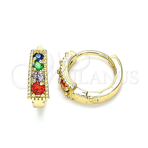 Argolla Huggie 02.210.0639.4.12 Oro Laminado, con Multicolor Zirconia Cubica, Pulido, Tono Dorado
