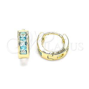 Argolla Huggie 02.210.0640.2.10 Oro Laminado, con Aqua Azul Zirconia Cubica, Pulido, Tono Dorado