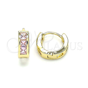 Argolla Huggie 02.210.0640.4.10 Oro Laminado, con Rosado Zirconia Cubica, Pulido, Tono Dorado