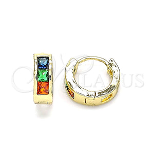 Argolla Huggie 02.210.0640.5.10 Oro Laminado, con Multicolor Zirconia Cubica, Pulido, Tono Dorado