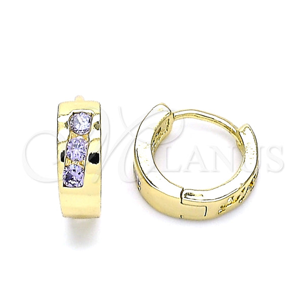 Argolla Huggie 02.210.0641.2.12 Oro Laminado, con Amatista Zirconia Cubica, Pulido, Tono Dorado