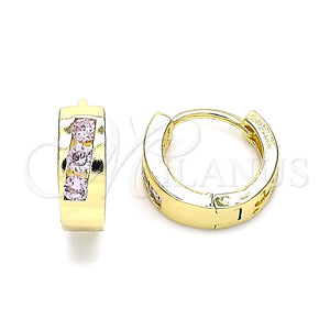 Argolla Huggie 02.210.0641.3.12 Oro Laminado, con Rosado Zirconia Cubica, Pulido, Tono Dorado
