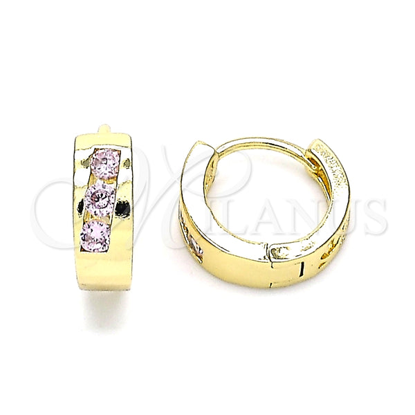 Argolla Huggie 02.210.0641.3.12 Oro Laminado, con Rosado Zirconia Cubica, Pulido, Tono Dorado